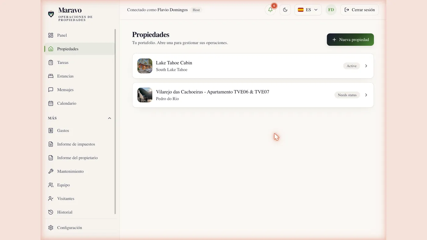 Lista de propiedades en Maravo