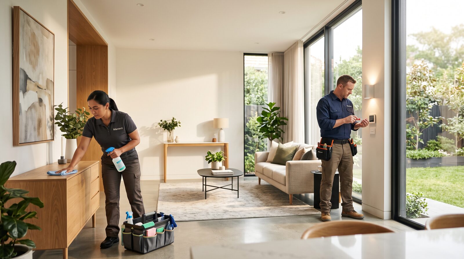 Your cleaning and maintenance team, one calm system behind them.